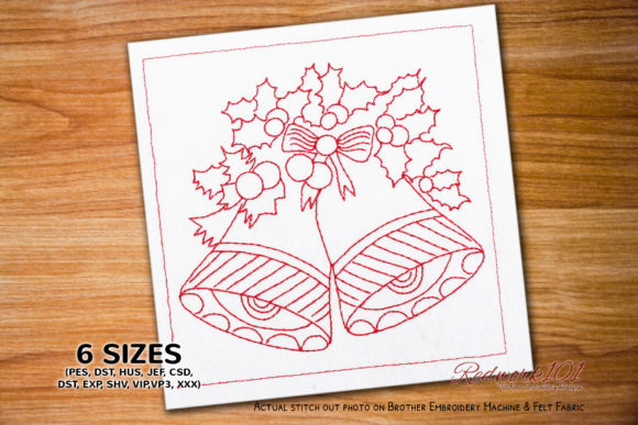 Decorative Christmas Bell Redwork Embroidery Design Review