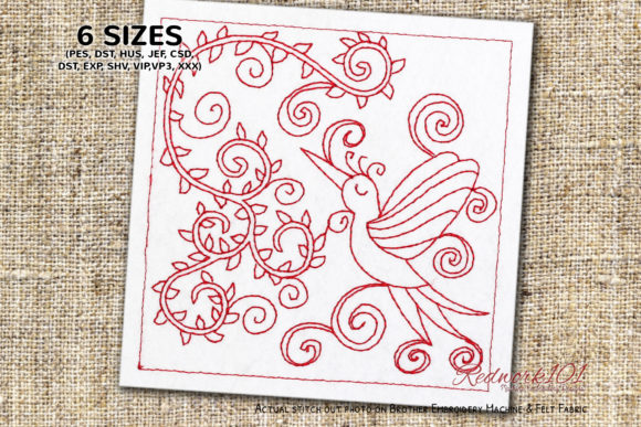 Flying Bird Redwork Design for Handmade Markets